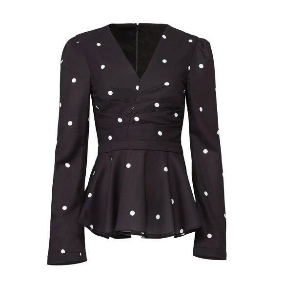 Fame & Partners Black & White Polka Dot The Chen Peplum Top 4 - Picture 4 of 12